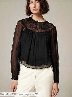 J.Crew Drapey Sheer Black top in crinkle cupro